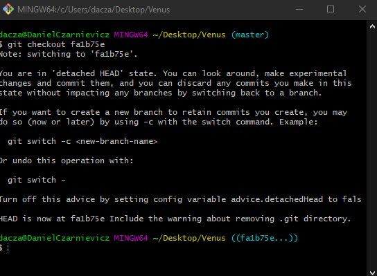 Checking out a commit 1
